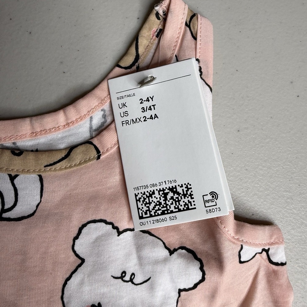 NWT H&M Kids Printed Dress Size 3/4T Pink with Brown White Teddy Bear Pattern - Picture 3 of 5